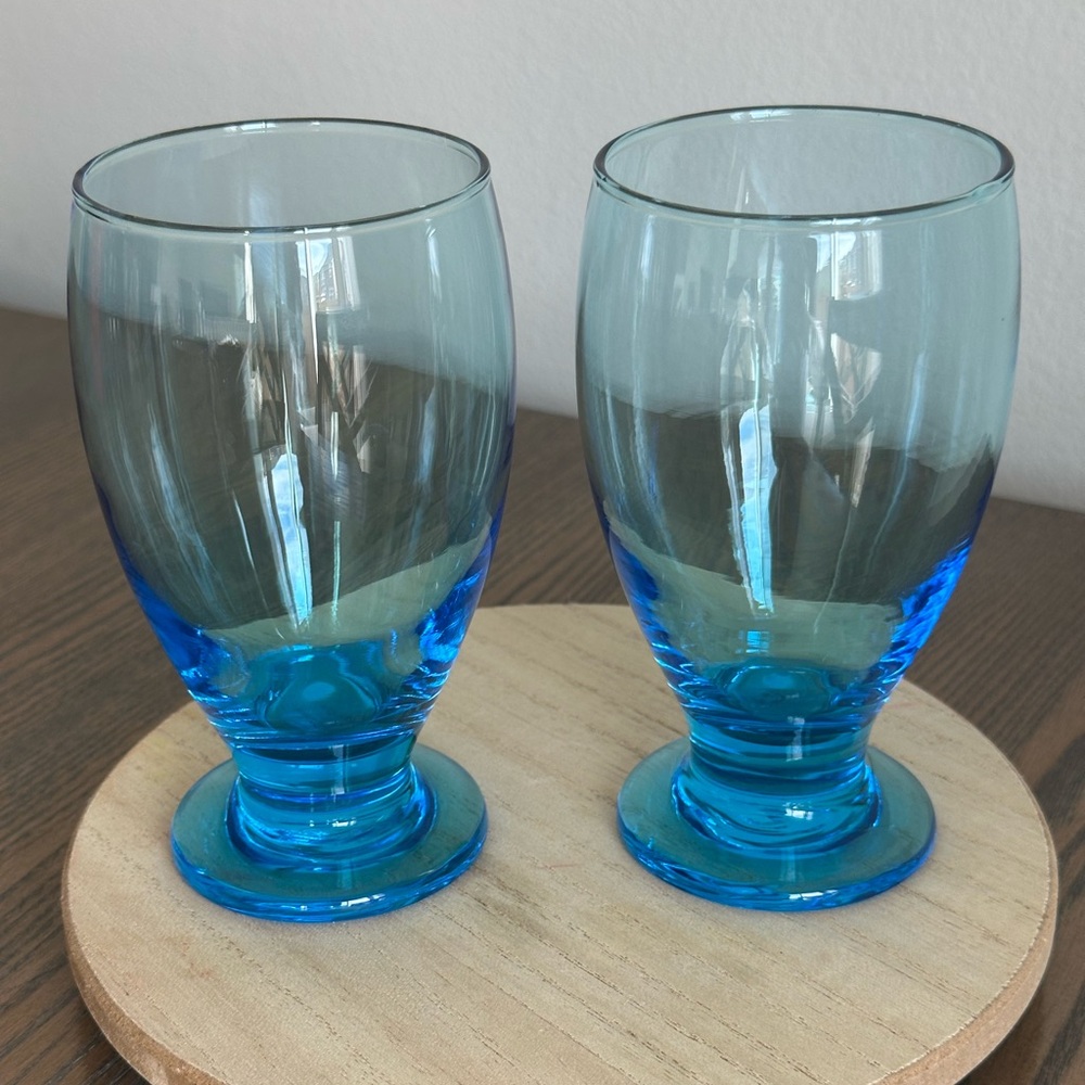 Vintage Cristar Water Wine Aqua Blue Lexington Glasses-Set Of 2